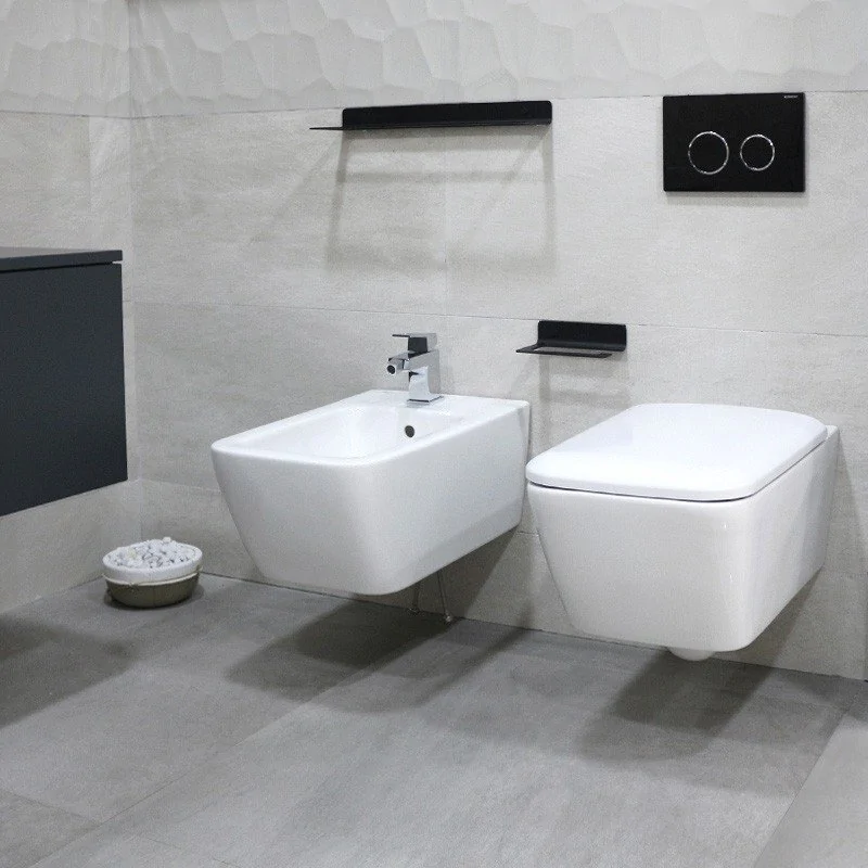 Geberit spülrandlos inklusive weiß - Square Soft-Close iCon mit Sitzbezug Wand-WC